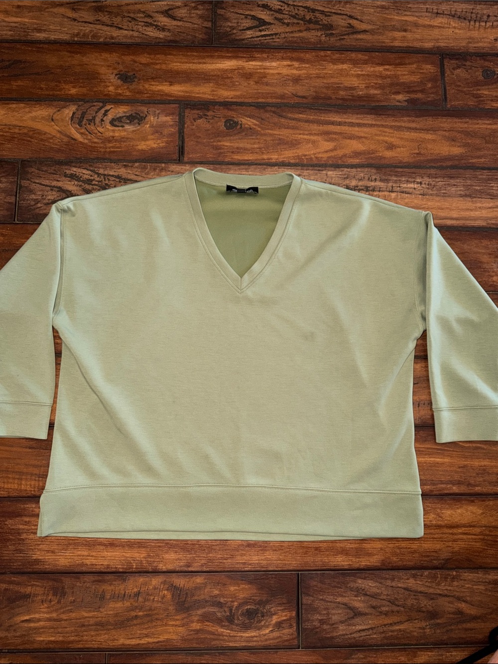Jones & Co Relaxed V-Neck Sweatshirt in Light Olive